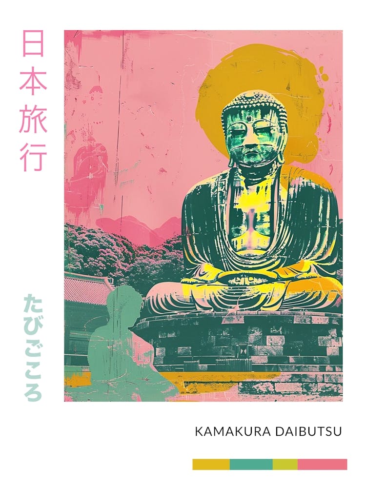 Kamakura Daibutsu Japan Retro Duotone Silkscreen Poster 1
