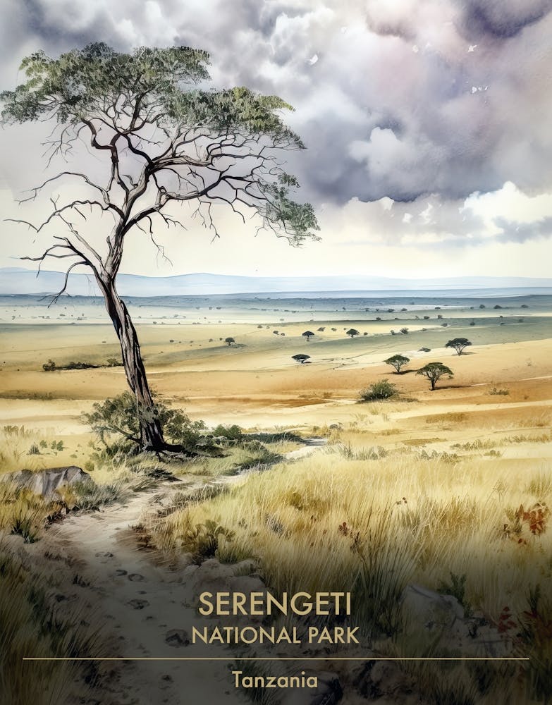 Serengeti National Park Tanzania Watercolour 2