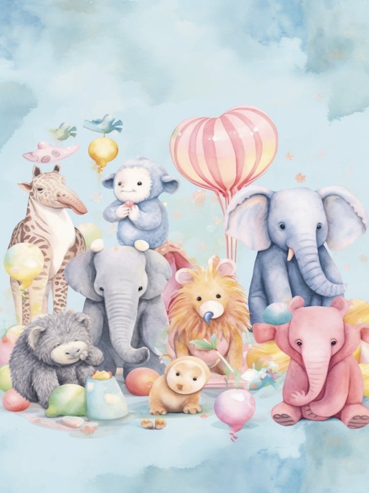Cute Collection Of Baby Animals Nursery Watercolour 3