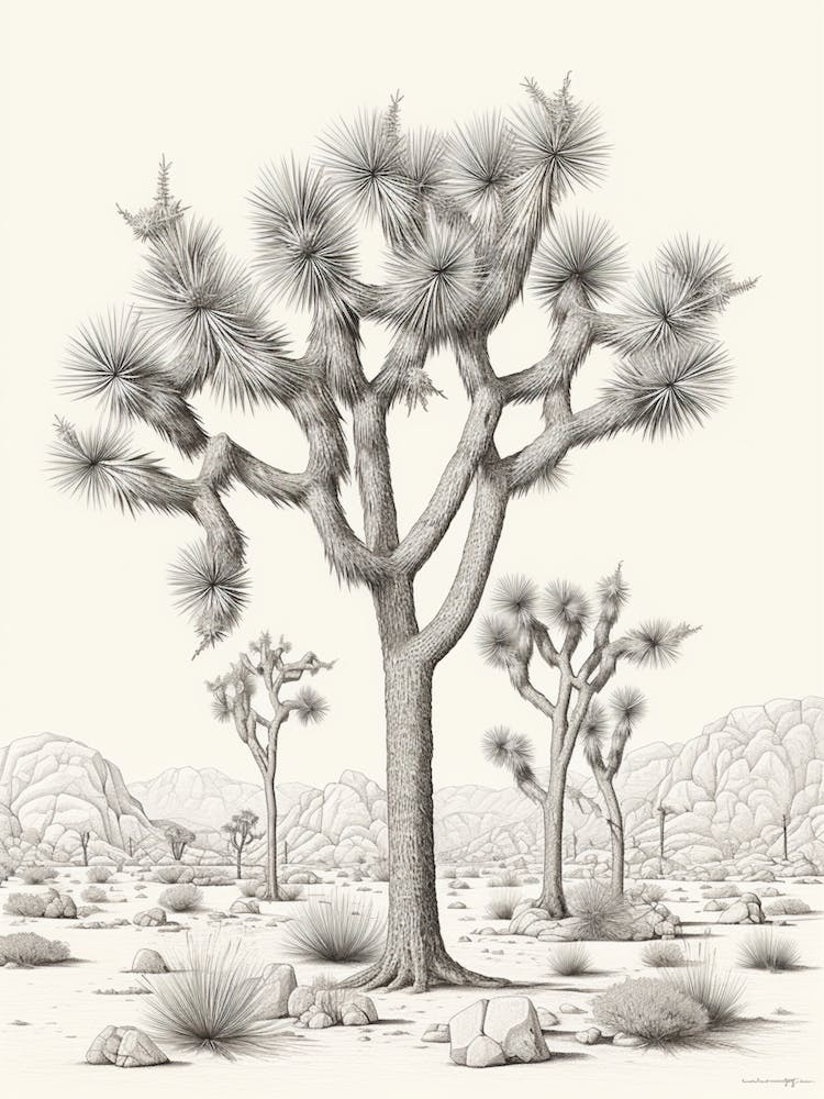 Detailed Drawing Of A Joshua Trees At Dusk In Desert 2