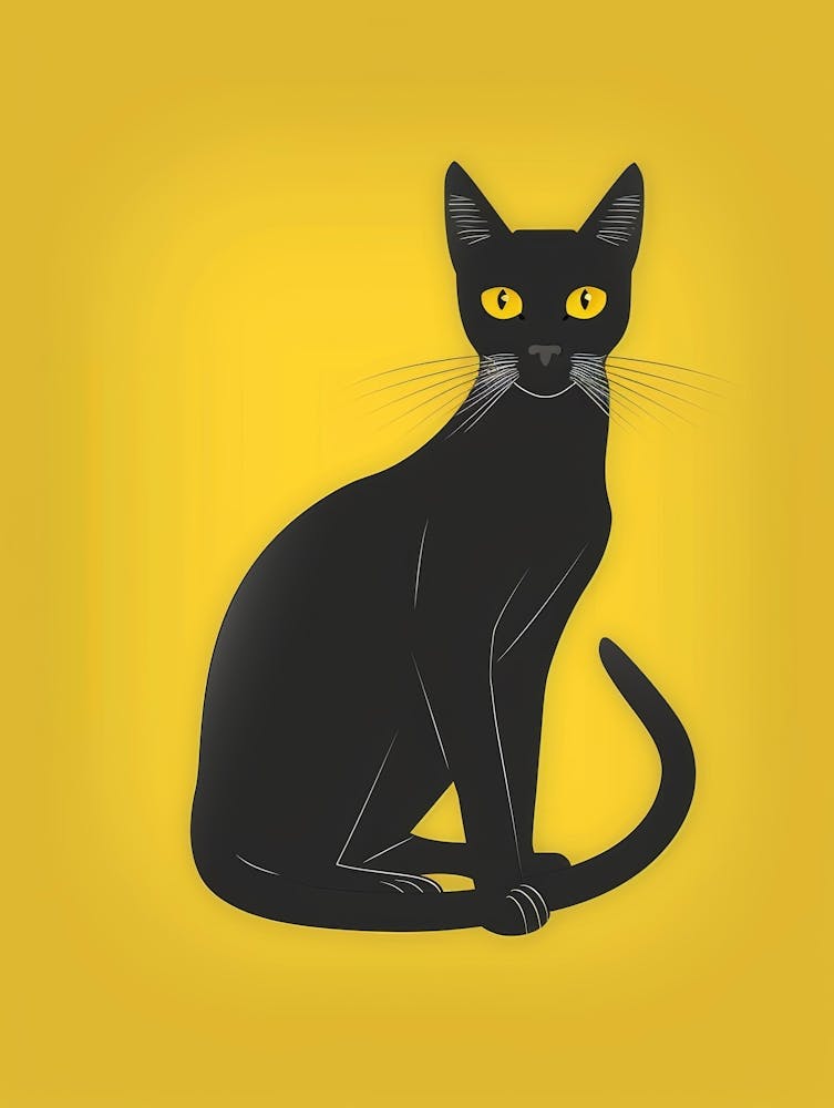 Black Cat On Yellow Background