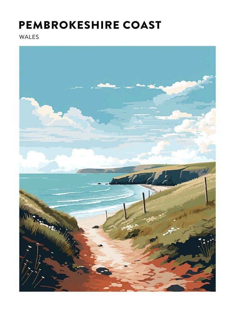 Pembrokeshire Coast Path Wales 1 Hiking Trail Landscape Poster