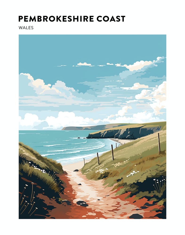 Pembrokeshire Coast Path Wales 1 Hiking Trail Landscape Poster