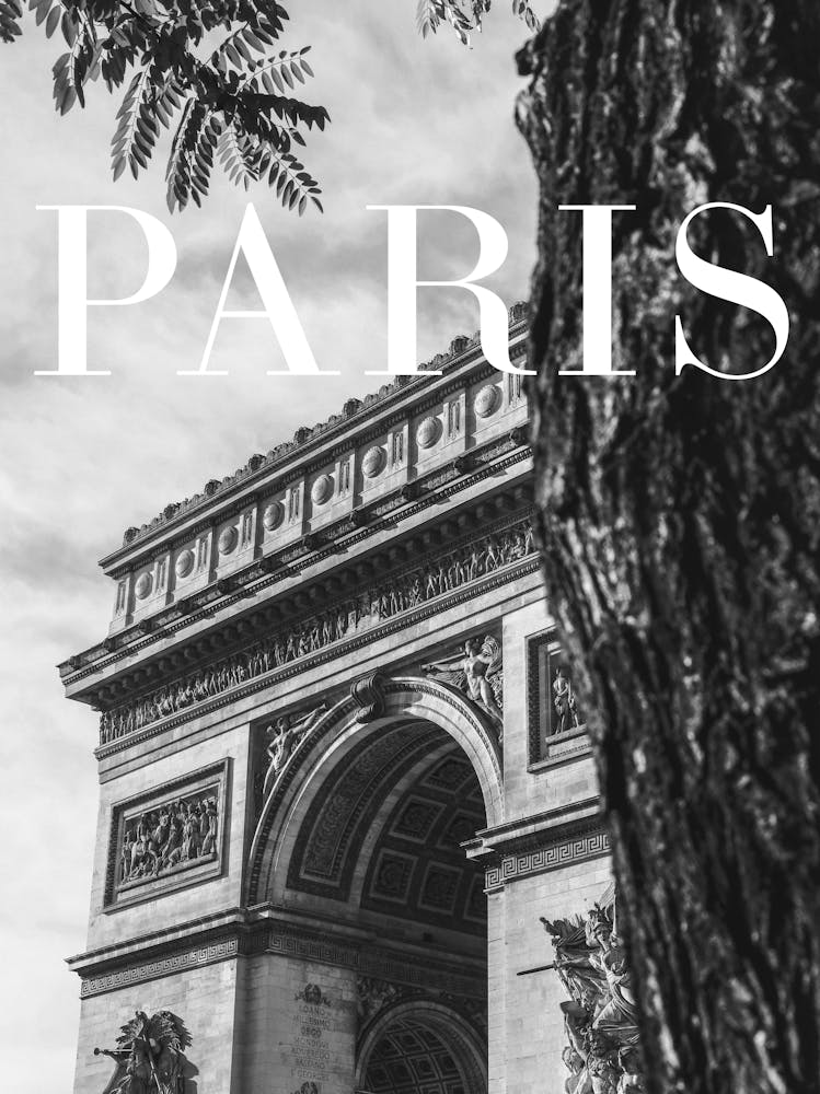 Paris Travel Poster Black and White - Arc de Triomf_2365338