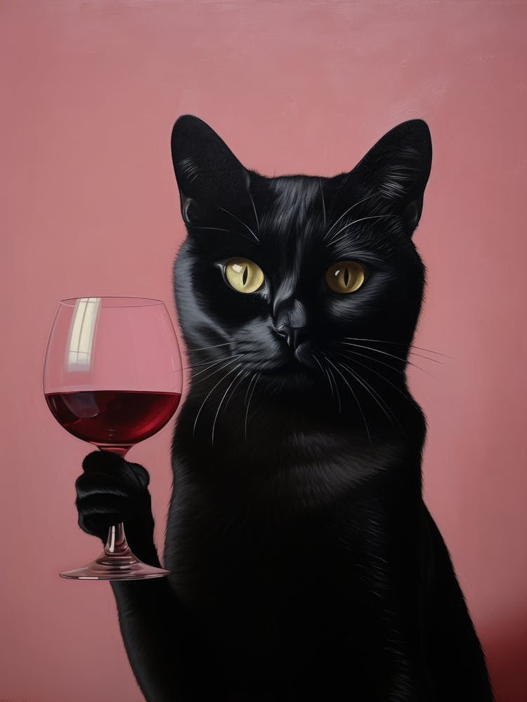 A Black Cat With A Wine Glass In Front Of Him