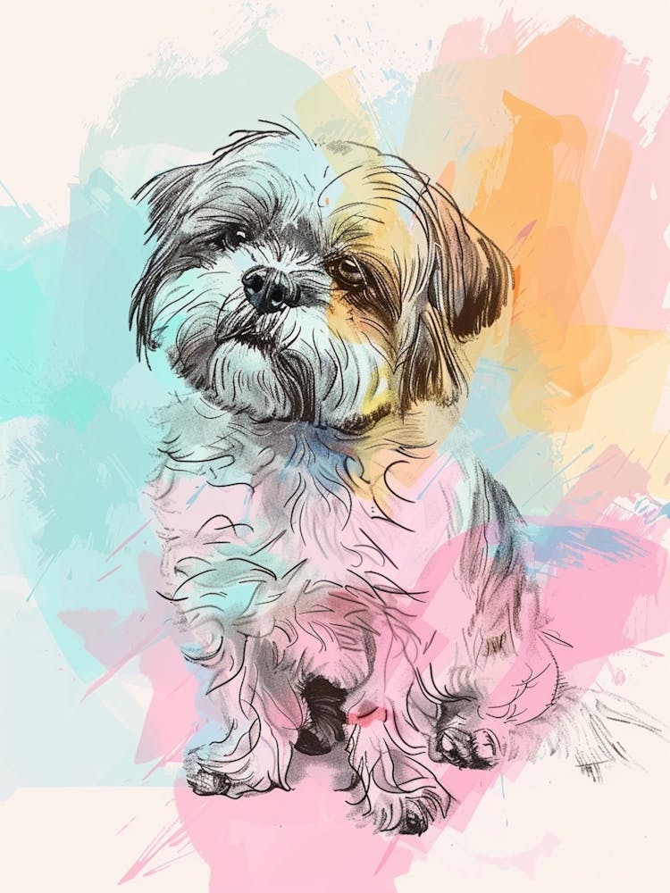 Shih Tzu Hund Pastell Linien-Gemälde 2