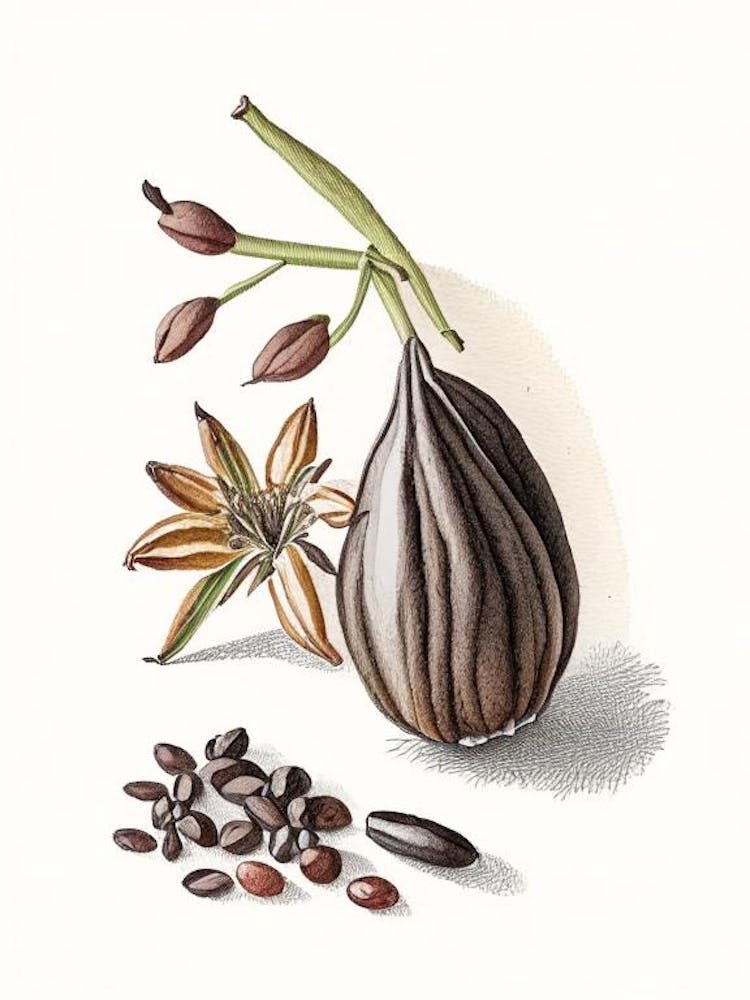 Black Cardamom Spices And Herbs Pencil Illustration 2
