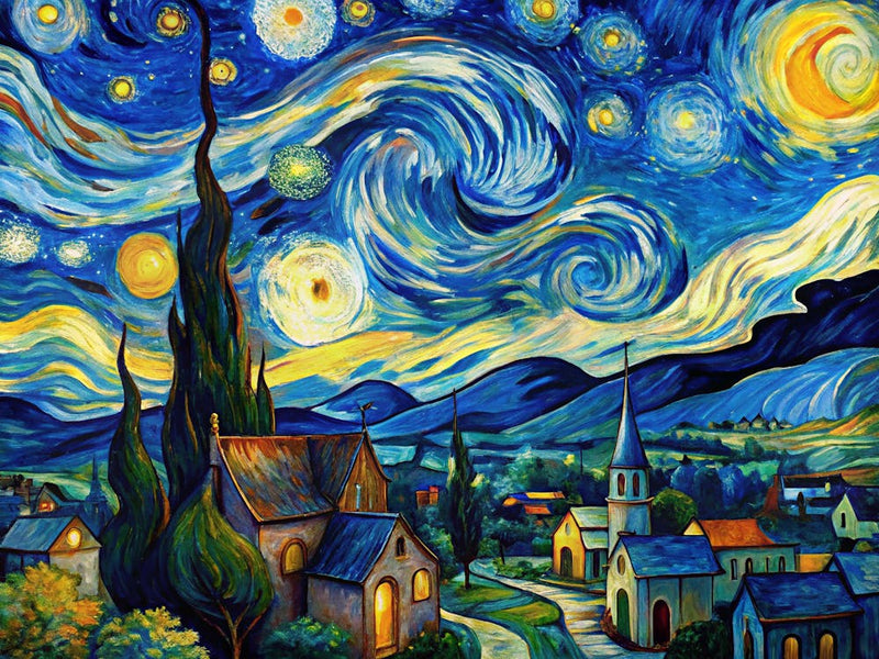 Van Gogh A Vibrant Starry Sky Over A Peaceful Vill