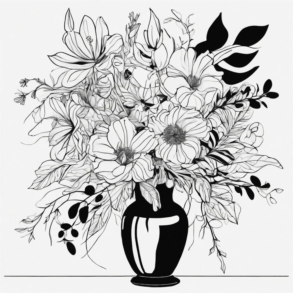 Schwarz-Weiß-Zeichnung von Blumen