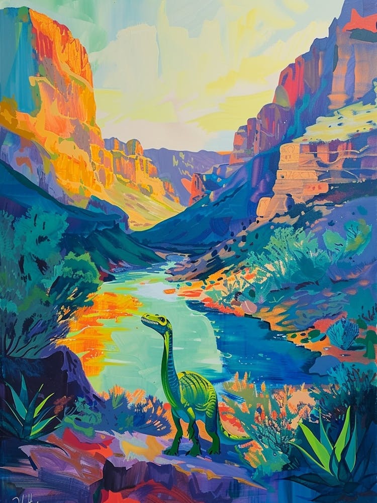 Peinture Dinosaure dans le Canyon 1