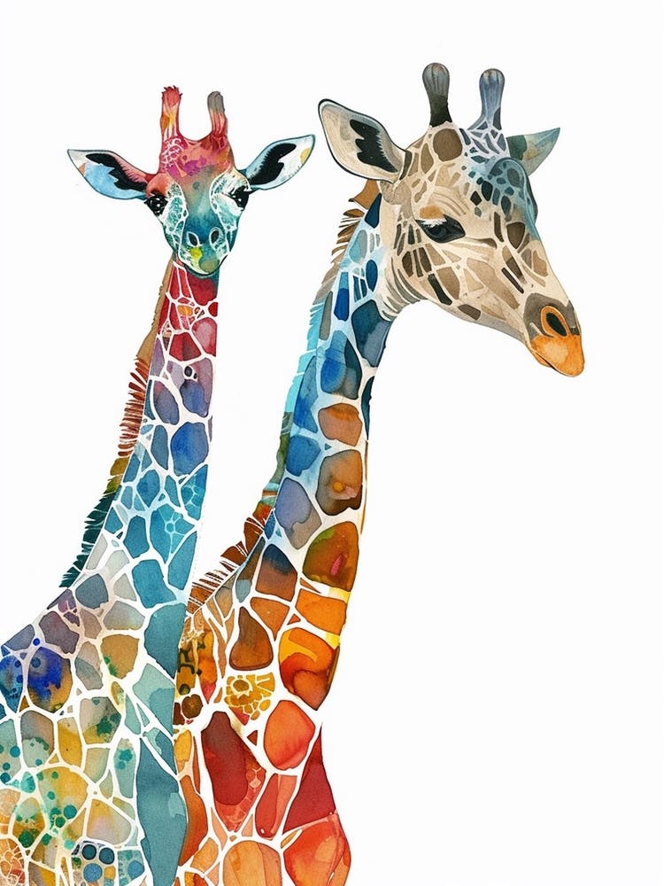 Giraffe Mother & Calf Watercolour 4