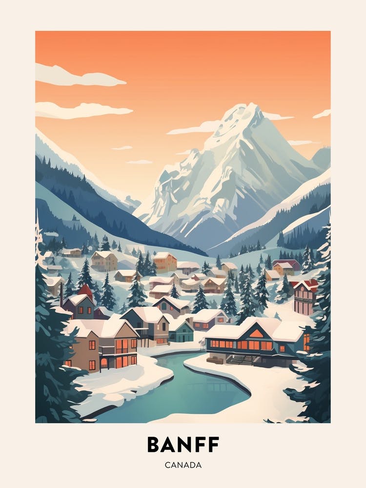 Vintage Winter Travel Poster Banff Canada 2