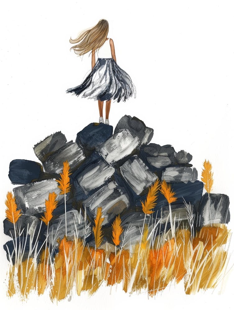 Girl Standing On Rocks