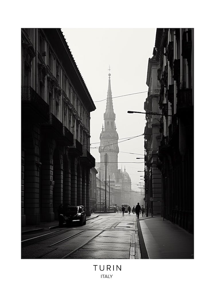 Poster Of Turin, Italy, Black And White Analogue Photography 2