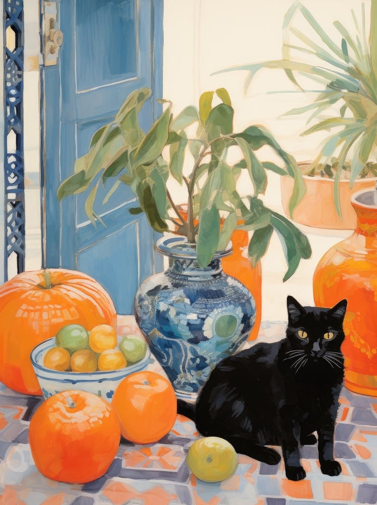Black Cat With Oranges