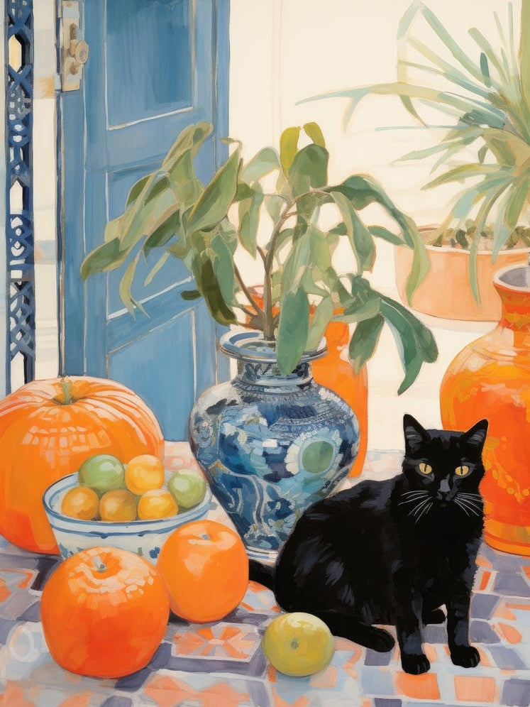 Black Cat With Oranges