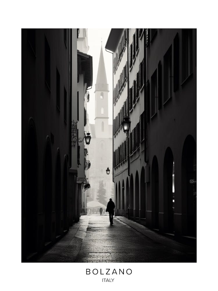 Poster Of Bolzano, Italy, Black And White Analogue Photography 4