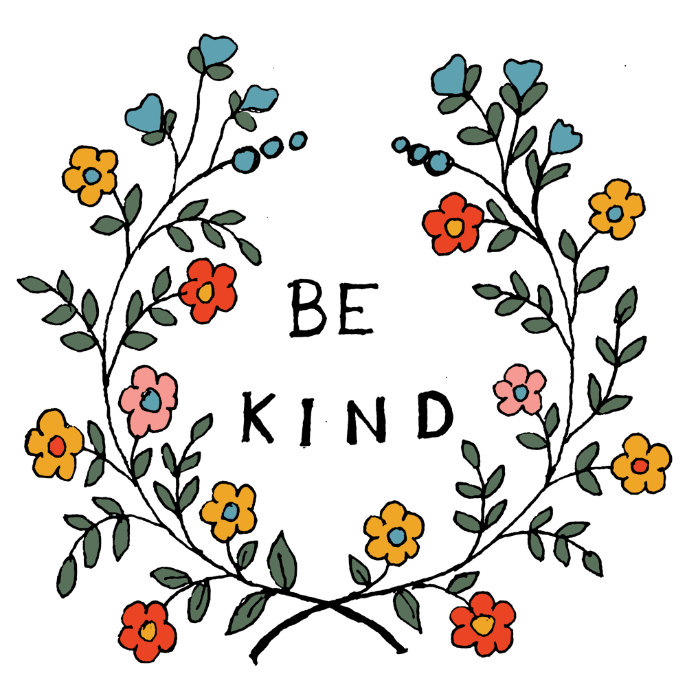 Be Kind Quote Inside Beautiful Hand Drawn Floral Wreath