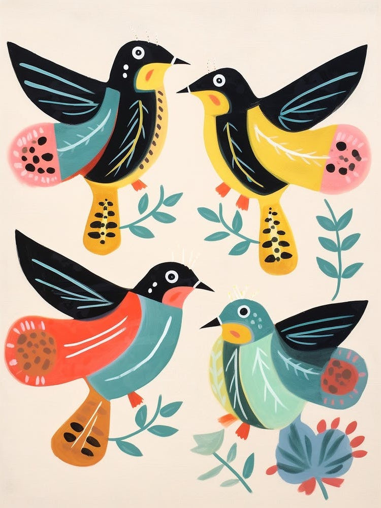 Folk Style Bird Painting Mockingbird 1