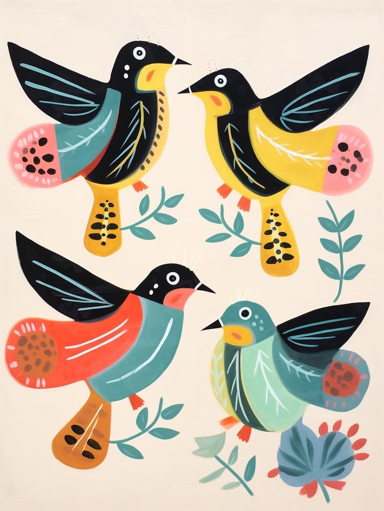 Folk Style Bird Painting Mockingbird 1