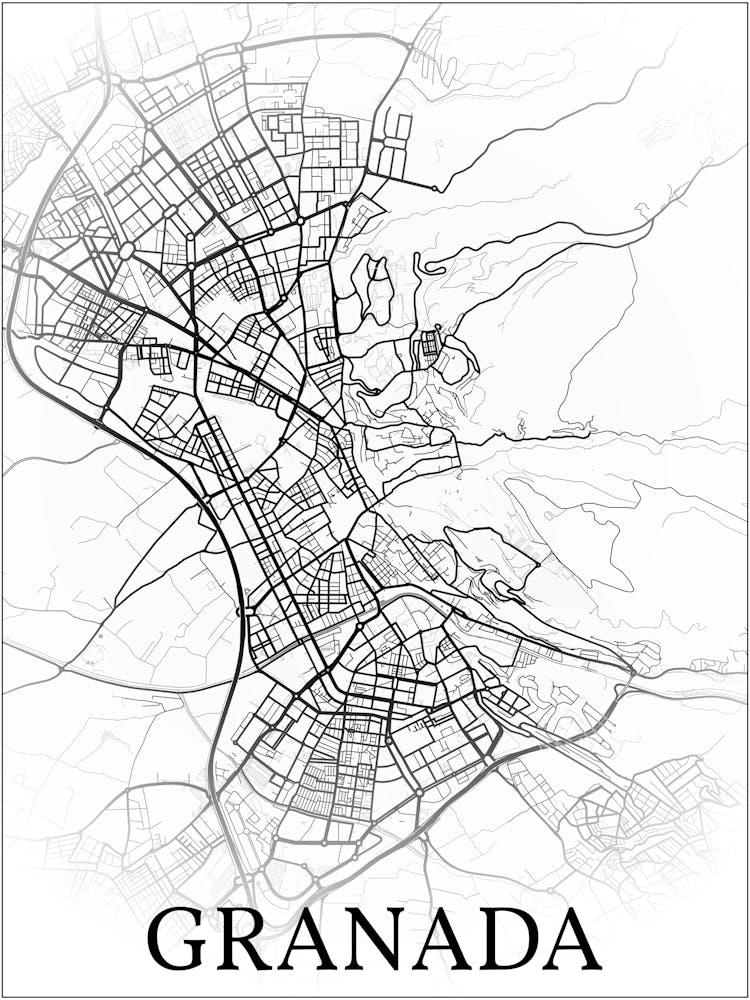 Granada, Andalusien, Spanien, Stadtplan, Schwarz-Weiß-Farbverlauf-Design