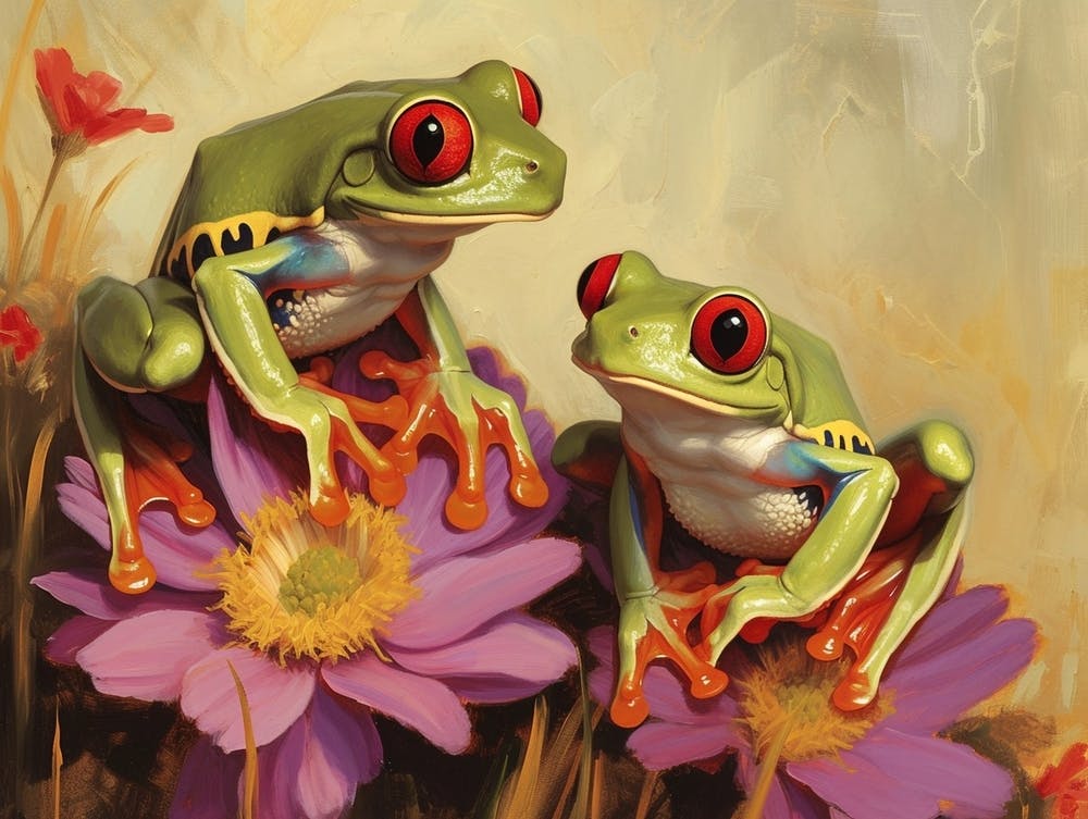 Floral Animal Illustration Red Eyed Tree Frog 2