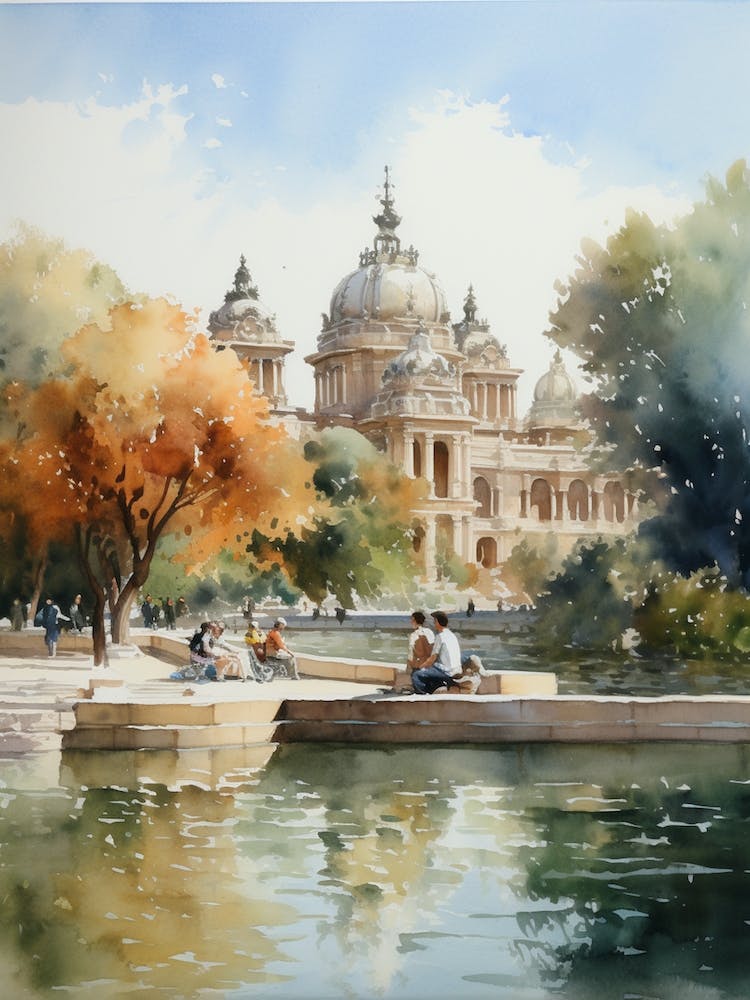 Parque Del Retiro Spain Aquarellmalerei 2