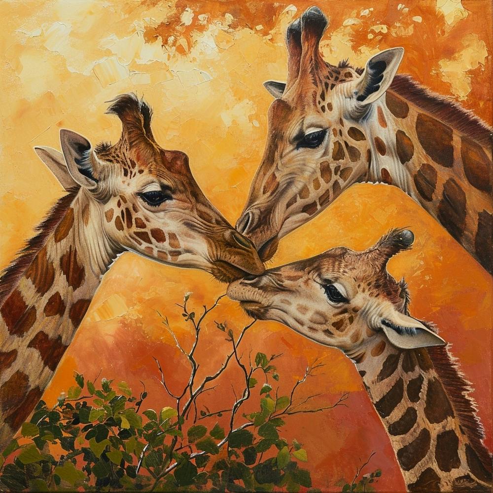 Giraffe Family Oil Painting Inspired 1