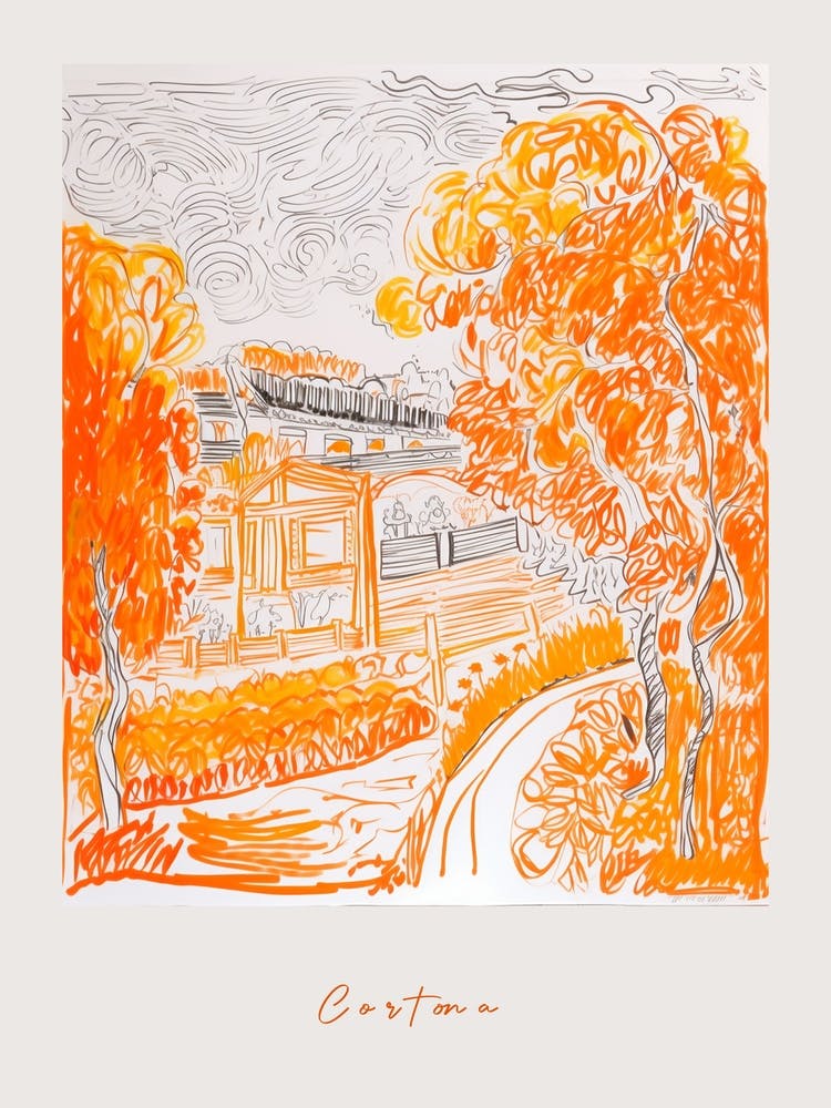 Cortona Italie Affiche de Dessin Orange