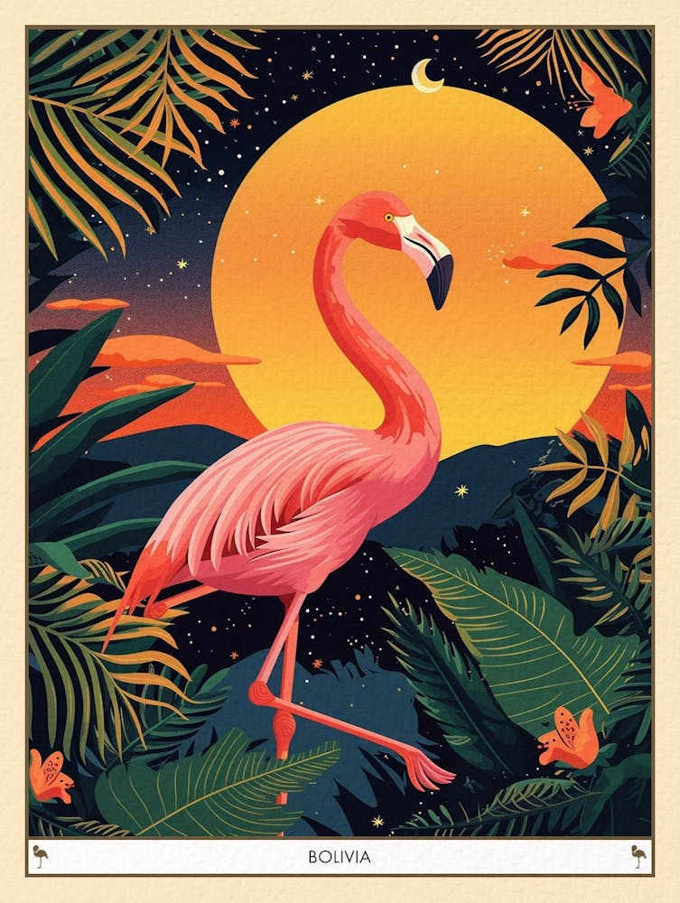 Greater Flamingo Bolivia Tropical Illustration 1 Poster
