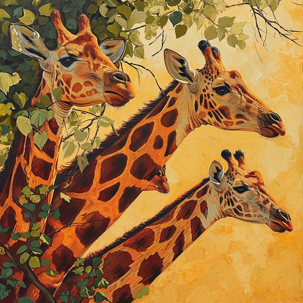 Herd Of Giraffe Portrait Brushstroke 3