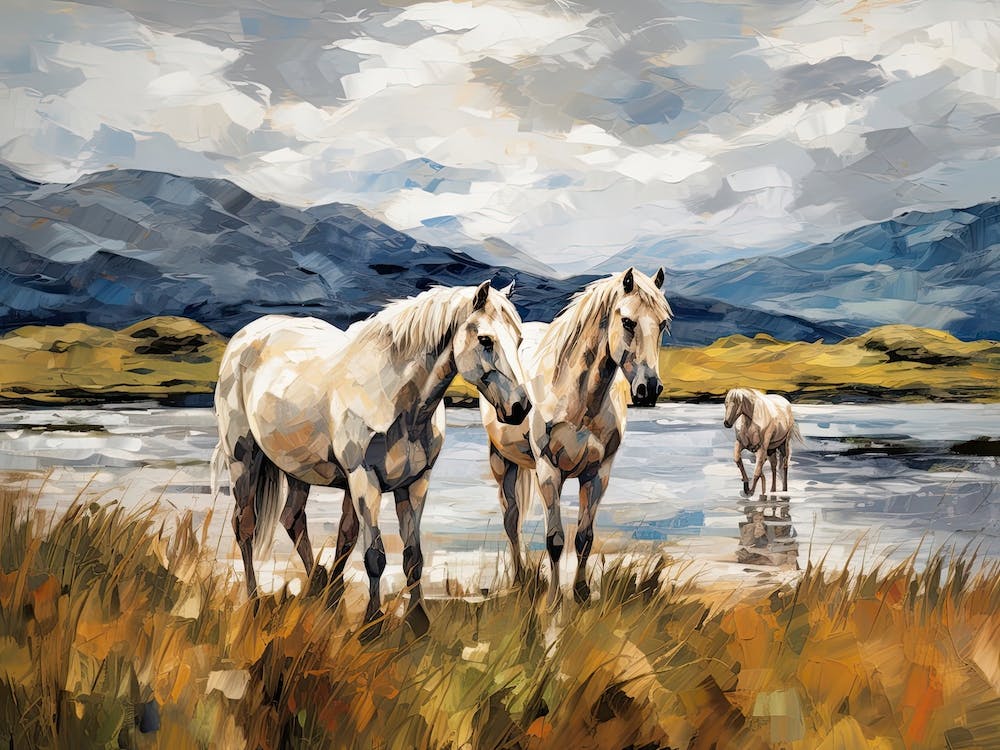 Horses Painting In Lake District, New Zealand, Landscape 4