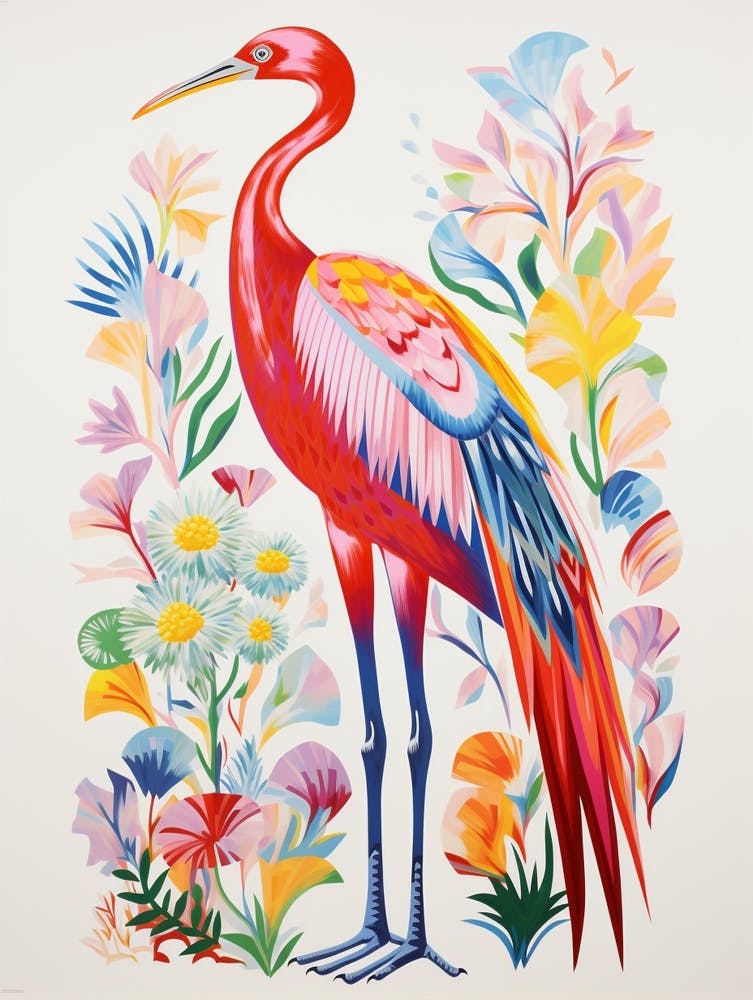 Colourful Bird Painting Crane 1
