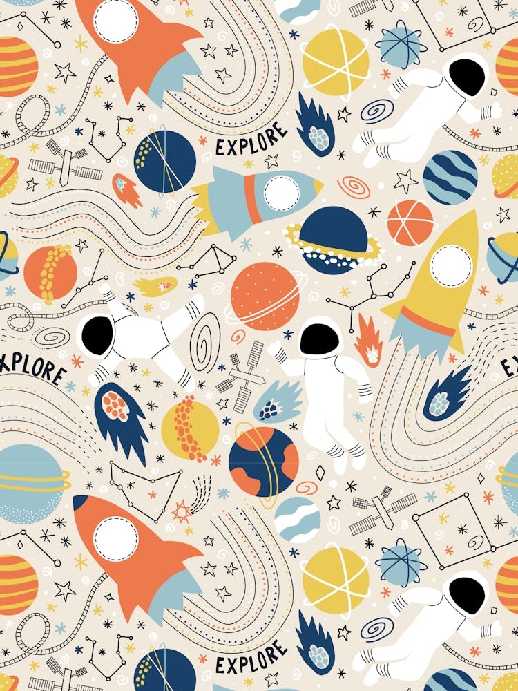 Explore Outer Space - Beige, Blue, Yellow and Orange Universe Kids
