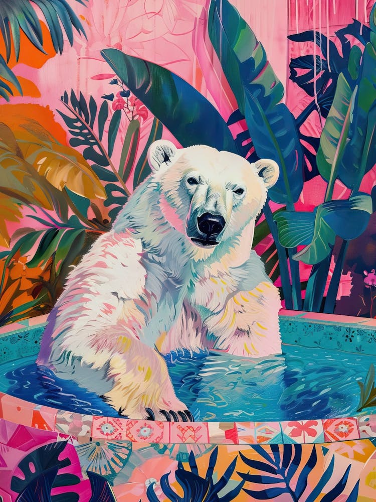White Bear In A Bath Colourful Maximalist