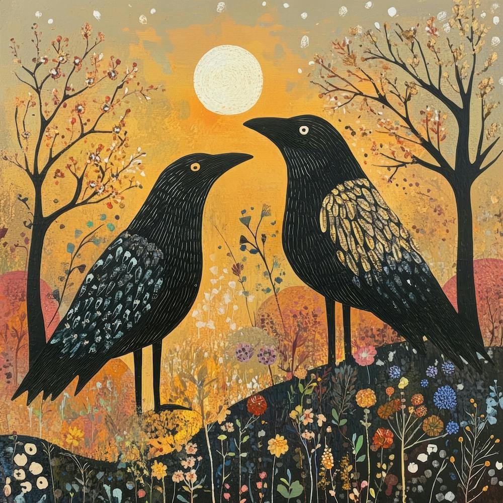 Crows At Sunset
