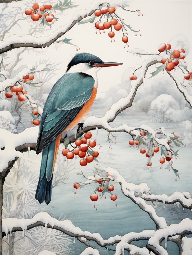 Winter-Vogelmalerei Eisvogel 3