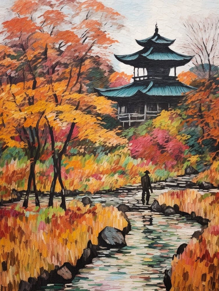 Autumn Gardens Painting Ryoan Ji Garden Japan 4