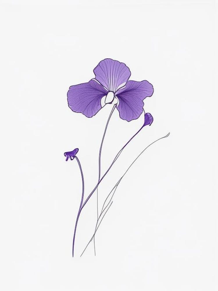 Violets Floral Minimal Line Drawing 4 Flower