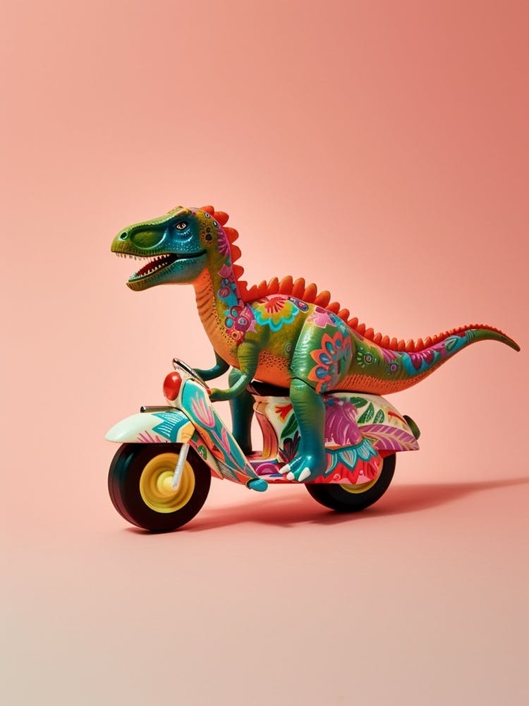 Toy Dinosaur Pattern On A Motorbike 1