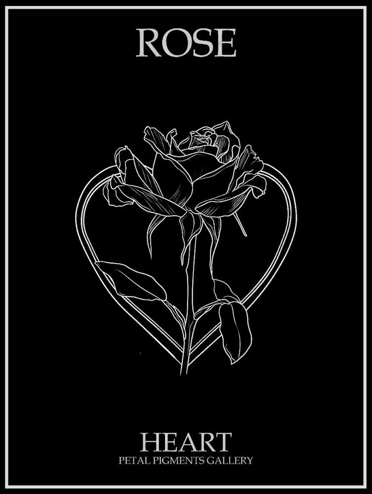 Rose Heart Line Drawing 3 Poster Inverted