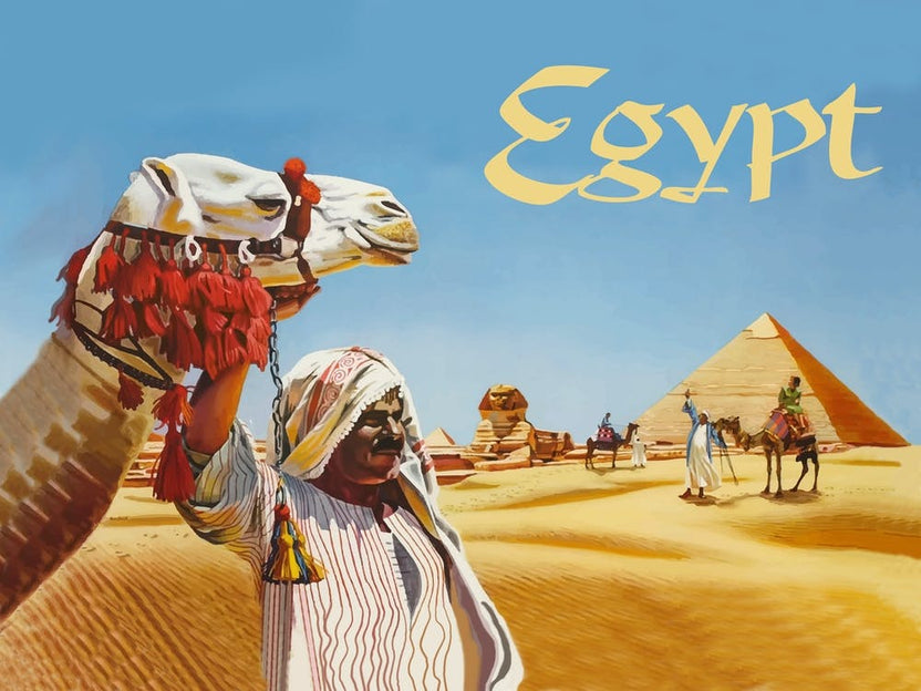 Egypt, Man With Camel Is Looking At Pyramids