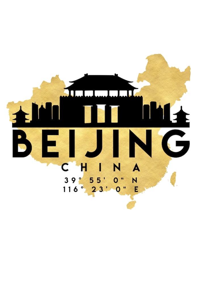 Beijing China Silhouette City Skyline Map