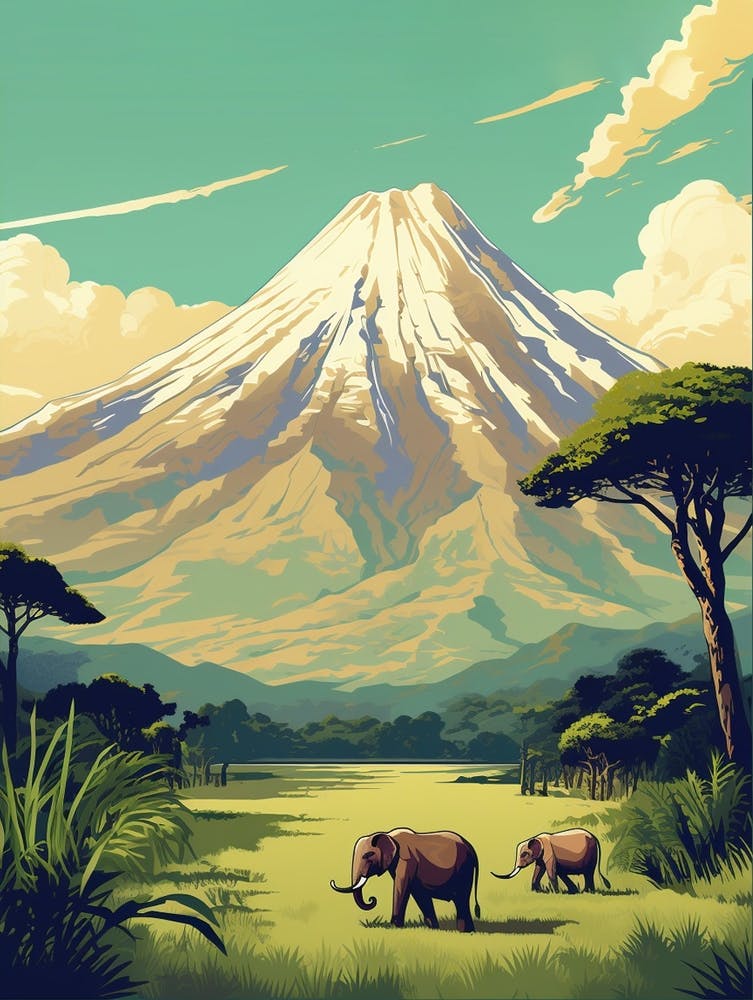 Mount Kilimanjaro Tanzania 1 Vintage Reise-Illustration