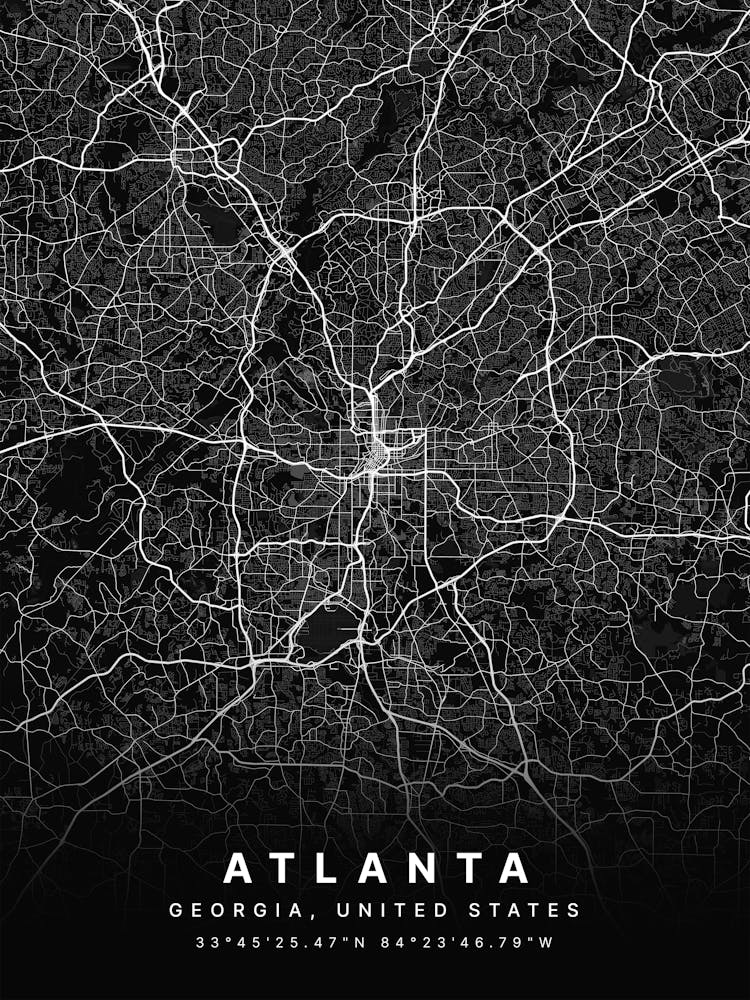 Atlanta Georgia USA Black Map