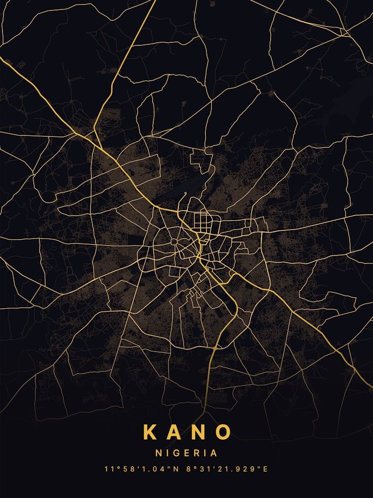 Kano Nigeria Black And Gold Map