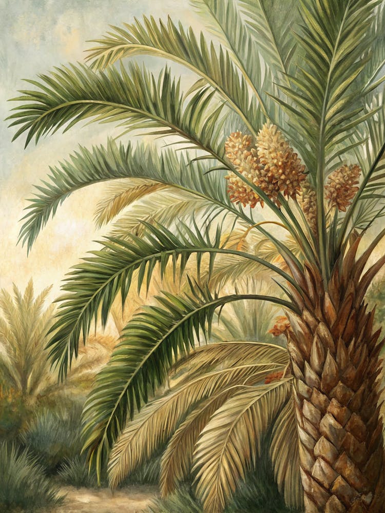 Oil Painting Style Modern Palm Frond Cluster