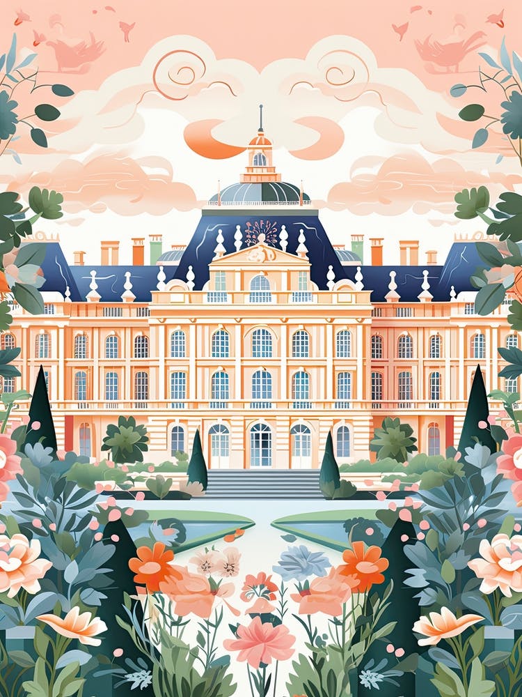 Palace Of Versailles   Versailles, France   Cute Botanical Illustration Travel 3
