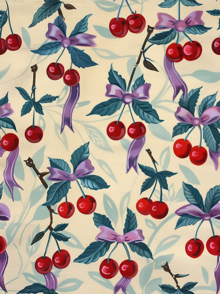 Botanical Bows And Cherries 5 Pattern