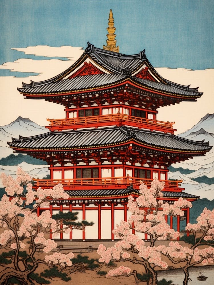 Todai Ji, Japan Vintage Travel Art 3